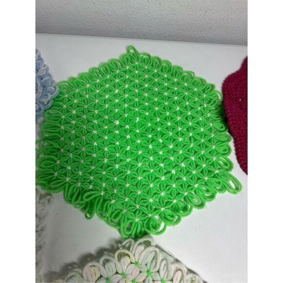 Rare Vintage Handmade Set of 6 Knit Crochet Hot Pad Trivet Potholders - Picture 3 of 14